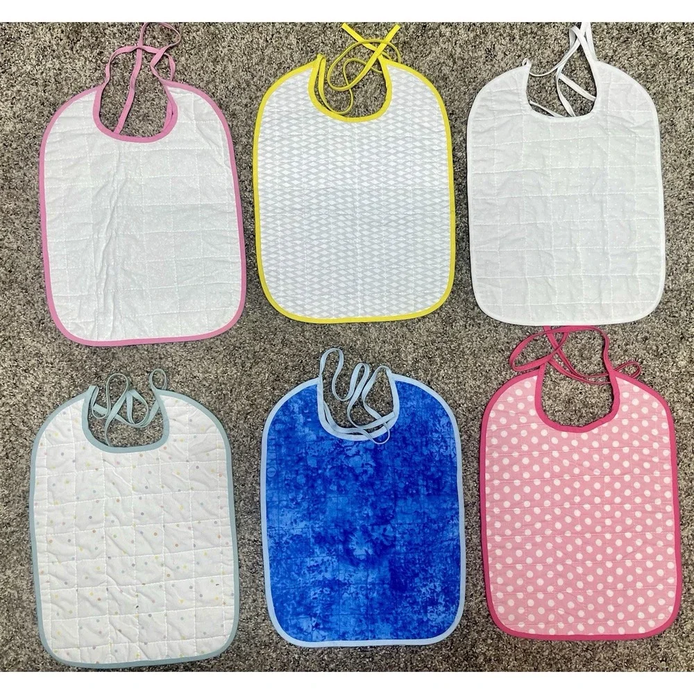 Lot Of 6 Quilted Handmade Bibs Girly Theme‎ Large Size 12